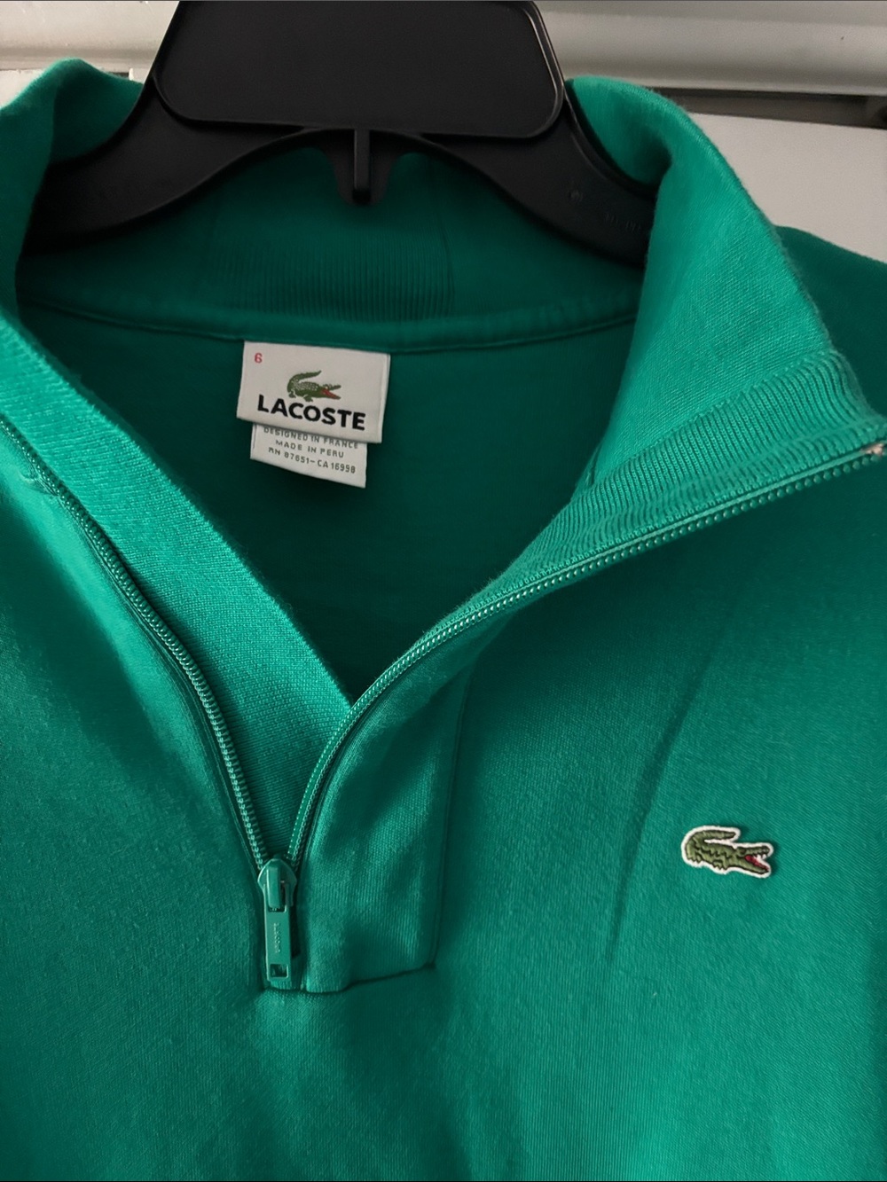 Lacoste Men's Bright Green Quarter-Zip Pullover XL - Picture 2 of 3